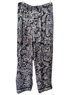 Valerie Stevens 100% Silk Grey Paisley Pajama Lounge Pants, Size L